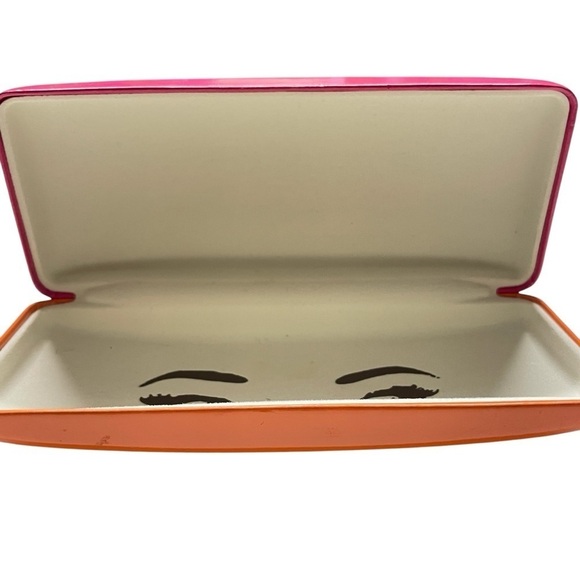 Kate Spade Genette Pink/Orange Eyeglass Hard Clamshell Case Eyes Design Inside - Picture 6 of 11